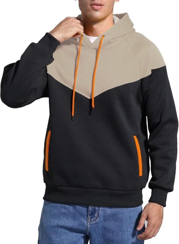 Men's Midweight Fleece Pullover Hoodies Casual Color Block Hooded Sweatshirt with Pockets - Image 4