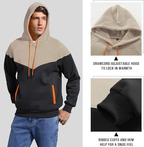 Men's Midweight Fleece Pullover Hoodies Casual Color Block Hooded Sweatshirt with Pockets - Image 3