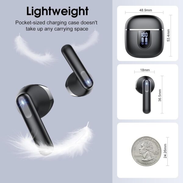 Wireless Earbuds, Bluetooth 5.4 Headphones in Ear buds, HiFi Stereo Wireless Earphones with 4 ENC Noise Cancelling Mics, 40H Wireless Headphones with IP7 Waterproof, LED Display USB C, Mini Ultralight - Image 2