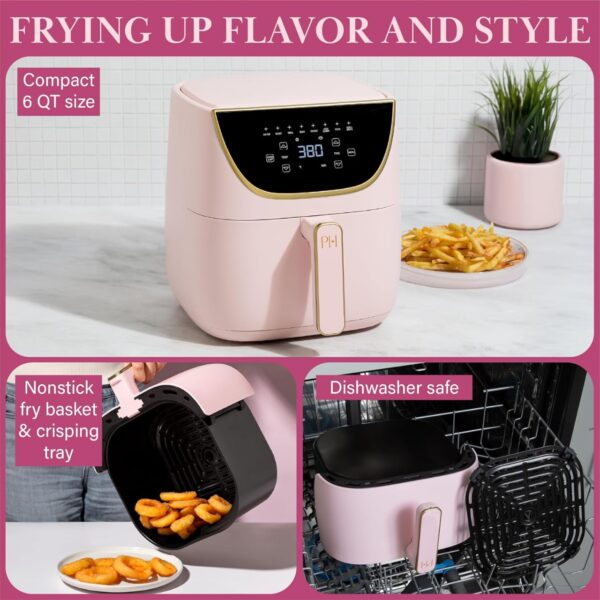 Paris Hilton Air Fryer, Large 6-Quart Capacity, Nonstick Made without PFAS, Touchscreen Display, 8-in-1 (Air Fry, Roast, Broil, Bake, Reheat, Keep Warm, Pizza, Dehydrate), Dishwasher Safe, Pink - Image 3