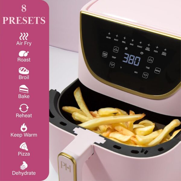 Paris Hilton Air Fryer, Large 6-Quart Capacity, Nonstick Made without PFAS, Touchscreen Display, 8-in-1 (Air Fry, Roast, Broil, Bake, Reheat, Keep Warm, Pizza, Dehydrate), Dishwasher Safe, Pink