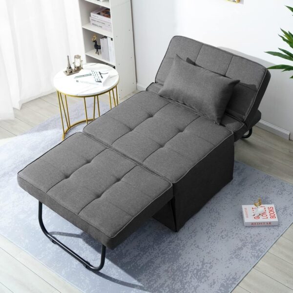 Sofa Bed, 4 in 1 Multi-Function Folding Ottoman Breathable Linen Couch Bed with Adjustable Backrest Modern Convertible Chair for Living Room Apartment Office, Dark Grey - Image 2