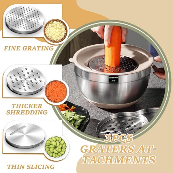 Mixing Bowls with Airtight Lids Set, 26PCS Stainless Steel Khaki Bowls with Grater Attachments, Non-Slip Bottoms & Kitchen Gadgets Set, Size 7, 4, 2.5, 2.0,1.5, 1QT, Great for Mixing & Serving - Image 5