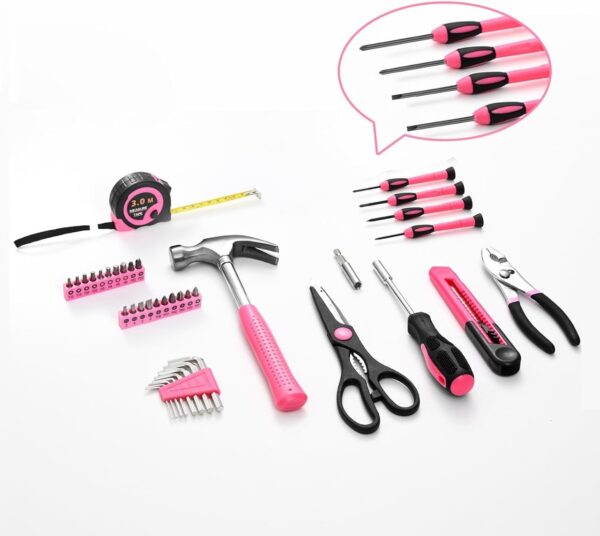 39 Piece All Purpose Basic Household Pink Tool Kit for Women - Small Tool Set with Toolbox Great for Home, Garage, Office and College Dormitory Use - Image 4