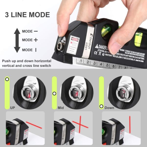 Laser Level Line Tool, Multipurpose Laser Level Kit Standard Cross Line Laser leveler Beam Tool with Metric Rulers 8ft/2.5M for Picture Hanging cabinets Tile Walls by AikTryee. - Image 5