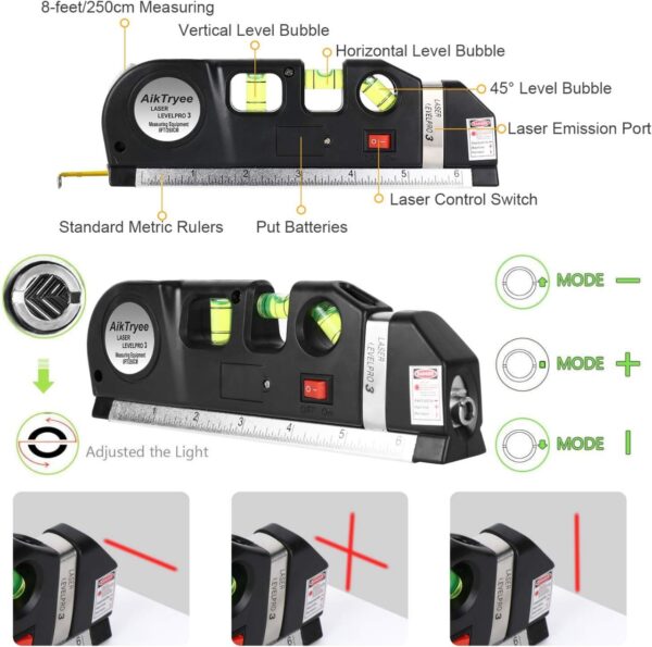 Laser Level Line Tool, Multipurpose Laser Level Kit Standard Cross Line Laser leveler Beam Tool with Metric Rulers 8ft/2.5M for Picture Hanging cabinets Tile Walls by AikTryee. - Image 4