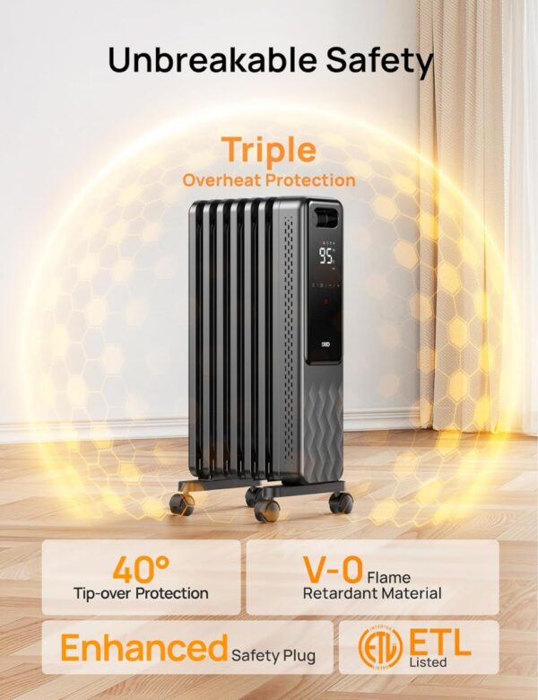 Dreo Oil Filled Radiator, Electric Radiant Heaters for indoor use Large Room with Remote Control, Child Lock, 4 Modes, Overheat & Tip-Over Protection, 24h Timer, Digital Thermostat, Quiet, 1500W - Image 6