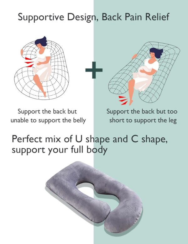 Momcozy Pregnancy Pillows for Sleeping, U Shaped Full Body Maternity Pillow with Removable Cover - Support for Back, Legs, Belly, HIPS for Pregnant Women, 57 Inch Pregnancy Pillow for Women, Grey - Image 3