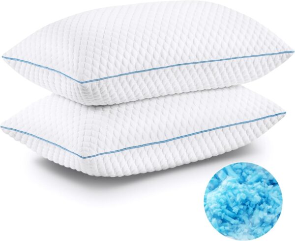 Cooling Bed Pillows Queen Size Set of 2, Shredded Memory Foam Pillows Cool Cold Pillow for Side Back Stomach Sleepers, Gel Pillow Adjustable Firm Pillows Soft Pillows for Sleeping 20x30 Pillow White - Image 2