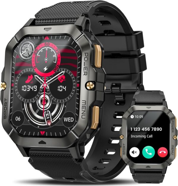 Military Smart Watches for Men (Answer/Make Calls), 2.02'' Fitness Smart Watch for Android and iPhone, Waterproof Fitness Tracker with Blood Pressure/Heart Rate/Sleep/100+ Sport Modes, Watches for Men