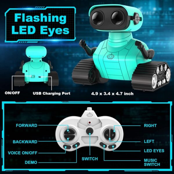 Hamourd Robot Toys - Kids Toys Rechargeable RC Robots, Remote Control Toy with Auto-Demonstration, Flexible Head & Arms, Dance Moves, Music, Shining LED Eyes, Girls Boys Toys Birthday - Image 2