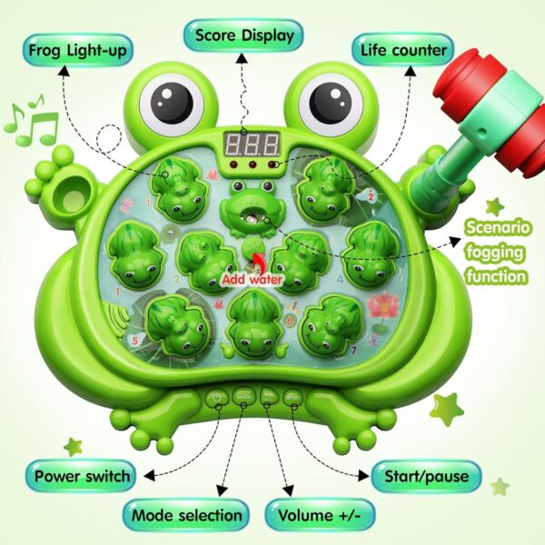 HopeRock Toys for 2 3 4 5 Year Old Boy,Toddler Toys Age 2-4, Whack A Frog Game,with 5 Modes,45 Levels,9 Music Spray and Light-up, Baby Toy Gifts for Early Learning, Birthday Gift for Toddler Boy Toys - Image 5