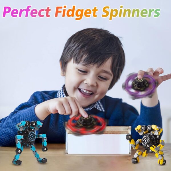 Transformable Fidget Spinners 4 Pcs for Kids and Adults Stress Relief Sensory Toys for Boys and Girls Fingertip Gyros for ADHD Autism for Kids Valentines Day Gifts (Fidget Toy 4pc) - Image 6