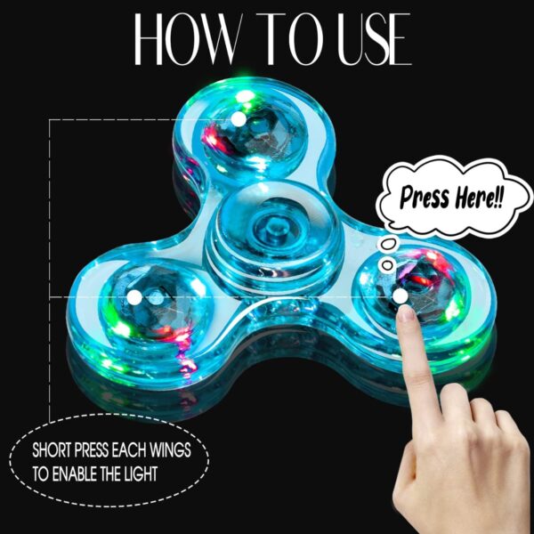 FIGROL 3 Pack Led Light Fidget Spinners, Crystal Finger Toy Gift for Children, Stress Reduction and Anxiety Relief Hand Spinners - Image 5